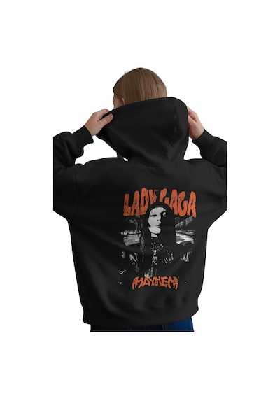 Sevbano Lady Gaga Şarkıcı Baskılı Unisex Oversize Premium Kapüşonlu Hoodi Siyah