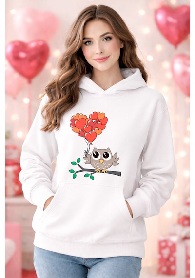 Stil X Sevgililer Gününe Özel, Kapüşonlu Kadın Sweatshırt, Valentıne's Day Beyaz-3