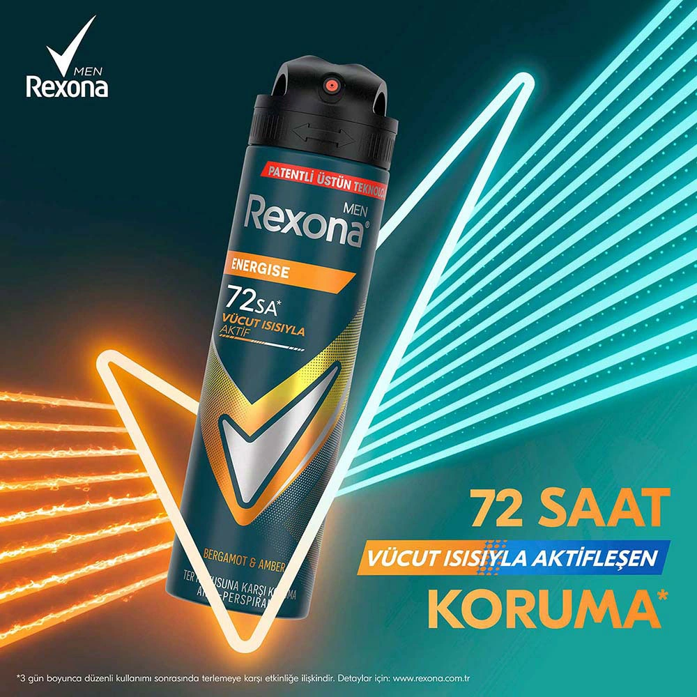Rexona Men Erkek Sprey Deodorant Energise Bergamot & Amber 150 Ml X3