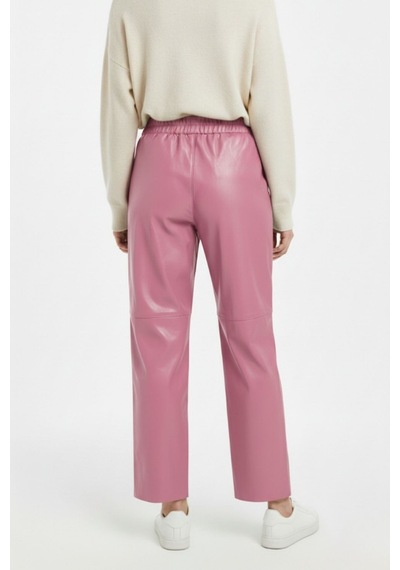 Mizalle Deri Görünümlü Pembe Jogger Pantolon Pembe