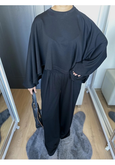 Keymoda Kadın Panço Takım Siyah Siyah