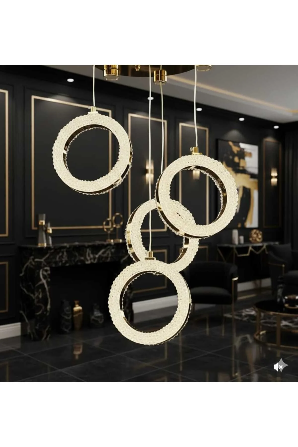 Bohem Aydınlatma Modern 3 Renk Led Halka Model Sarkıt Avize Gold