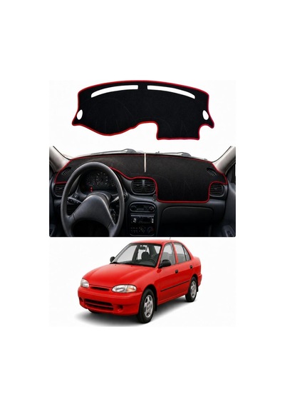 Hyundai - Accent Yumurta Kasa 1994-2000 Uyumlu Torpido Koruma Kılıfı - Kırmızı Şeritli