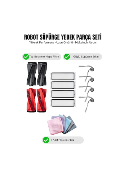 Roborock Qrevo Curv 5a1 İle Uyumlu 2 Ana Fırça 4 Yan Fırça 4 Filtre 1 Temizlik Bezi 12.0