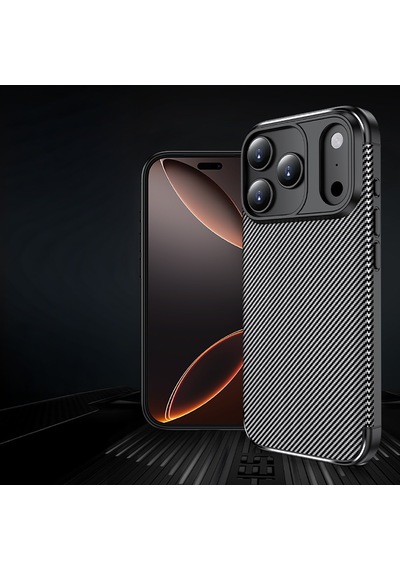 Apple Uyumlu iPhone 17 Pro Kılıf Karbon Silikon Case Kapak Siyah
