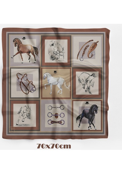 Terra Binici Kahve Desen 70 70cm Bandana/fular Çok Renkli