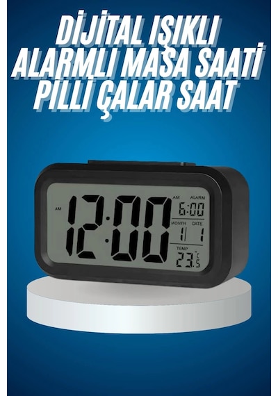 Işıklı Dereceli Masa Ofis Saati Alarmlı Termometre Takvim Çalar Saat Renkli