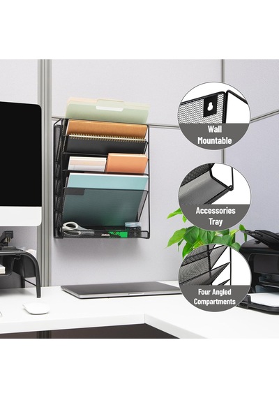 Floor Oder Mounted Magazine Rack, Black Metal Mesh