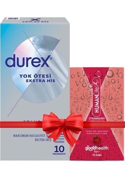 Durex Yok Ötesi Ekstra İnce Ekstra His 10'lu Prezervatif + Humanlife 5 Gr X 10 Çilek Aromalı Jel Lubricant