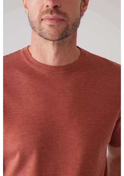Erkek Turuncu Slim Fit Bisiklet Yaka Yazlık Triko Tişört