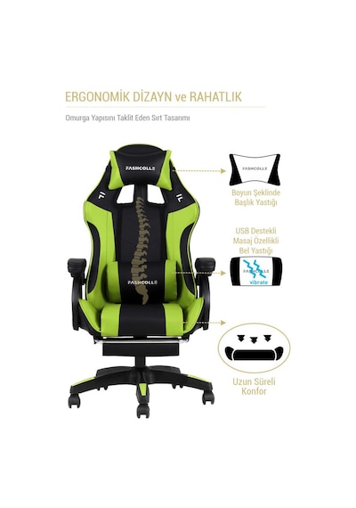 Fashcolle Dynamic Green Masajlı Oyuncu Koltuğu Yeşil