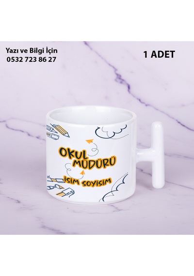 Okul Müdürü Tasarımı Öğretmenler Günü İçin Kişiye Özel İsim Baskılı T Kupa Bardak Öğretmenehediyelik Beyaz