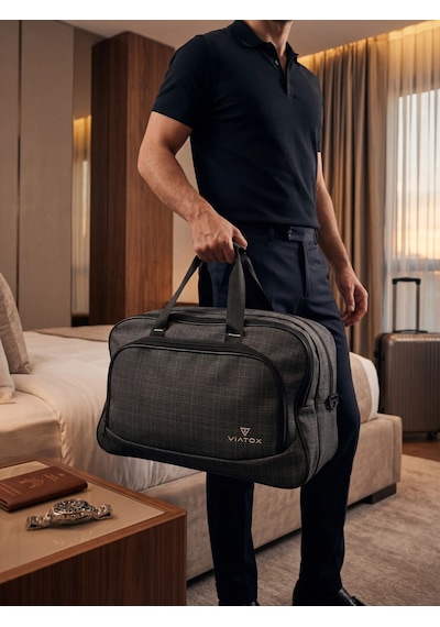 Vıatox Vt-005 Unısex Havlu Kumaş Hostes Valiz Seyahat Tatil Spor Hastane Çok Gözlü El Ve Omuz Çantası Kabin Füme