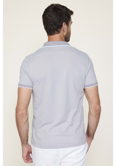 Tudors Erkek Slim Fit Dar Kesim Pamuklu Fermuarlı Gri Polo Yaka Tişört-27588 Gri
