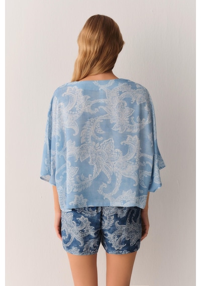 Suwen Paisly Gömlek Yaka Şort Pijama Takımı Sh26505667b628 Lacivert