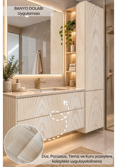 Deconitte Premium Kendinden Yapışkanlı Beyaz Ahşap-gold Damarlı Desen Mobilya Dolap Masa Tezgah Pvc Kaplama Folyosu 60x100cm