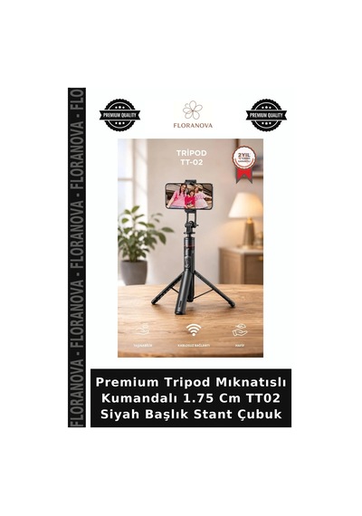 Premium Tripod Mıknatıslı Kumandalı 1.75 Cm Tt02 Siyah Başlık Stant Çubuk