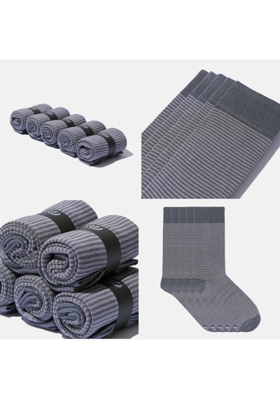 Dikişsiz Bambu Çorap Gri Renk Bambu Çizgi Detaylı Erkek Çorap Kutulu 5 Çift Premium Uzun Çorap Soket Çorap Bambu Mix