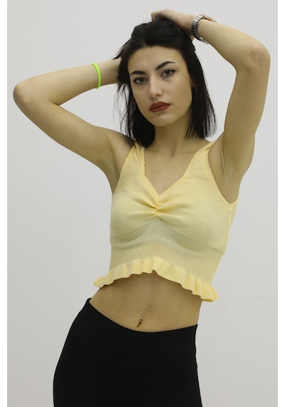 Modi Bel Lastikli Triko Bluz Hardal - P-019708 Altın - Siyah Modi Bel Lastikli Triko Bluz Hardal - P-019708 Altın - Siyah
