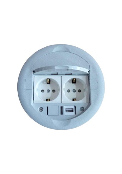 Ne-ad Masa Üstü Priz Kutusu Gömme Tip Gri + 2 Ad. Priz+1 Ad. Usb Geçiş