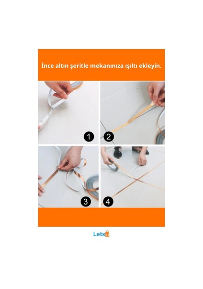 Kendinden Yapışkanlı Çok Amaçlı Altın Fayans Arası Şerit Bant 0.5 Cm 50 Metre 1 Adet