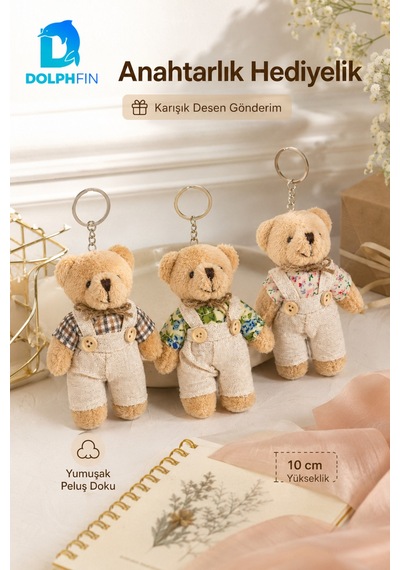 Tulumlu Peluş Ayıcık Anahtarlık 10 Cm Çanta Süsü Hediyelik Karışık Desen Gönderim