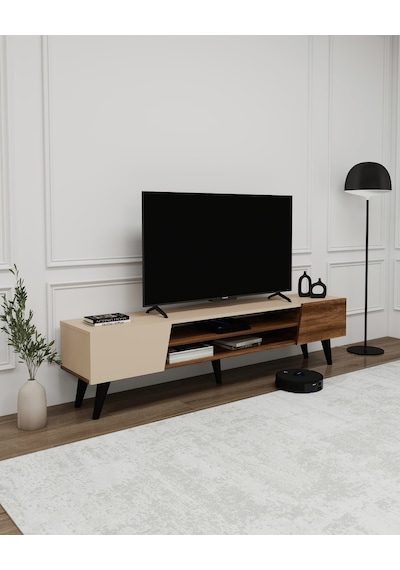Arnetti Clara Raflı Dolaplı Tv Sehpası, Ceviz Bej - Clara