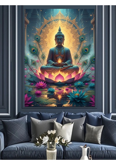 Altın Buda Heykeli Meditasyon Dekoratif Kanvas - Mdf Ahşap Tablo