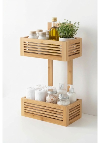 Makri Home Bambu 2 Katlı Mutfak & Banyo, Mutfak Düzenleyici Organizer Bej