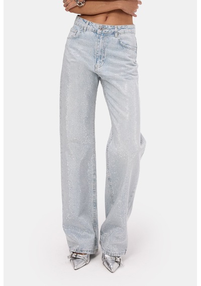 Kadın Ice T-4s6-3 Straight Fit Parlak Taşlı Özel Tasarım Denim Jean Ice Kot