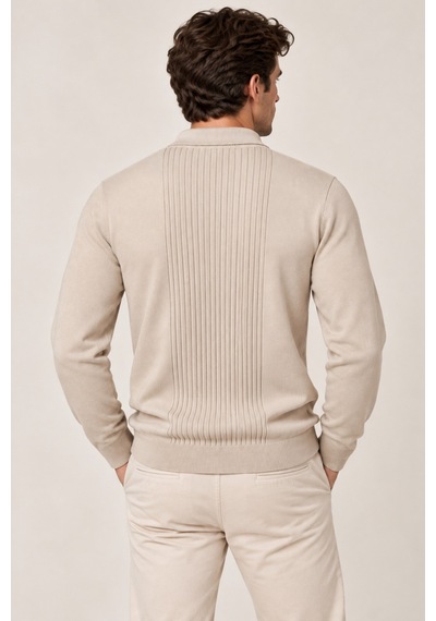 Cool Tarz Erkek Polo Yaka Yarım Fermuarlı Önü Fitilli Slim Fit Akrilik Pamuk Triko Kazak Bej Bej Cool Tarz Erkek Polo Yaka Yarım Fermuarlı Önü Fitilli Slim Fit Akrilik Pamuk Triko Kazak Bej Bej