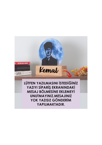 Led Işıklı Pleksi Dolunay Kişiselleştirilebilir Dekoratif Biblo Atatürk Portre Anahtar Askılığı Mavi - 737347614 Mavi