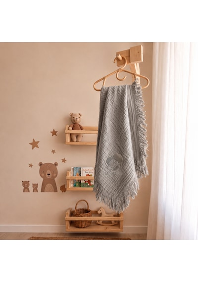 Minimoms %100 Pamuk 4 Katlı Müslin Bebek - Çocuk Battaniyesi 100x120 CM Yumuşak Yenidoğan Kız ve Erkek Bebek Örtüsü Füme