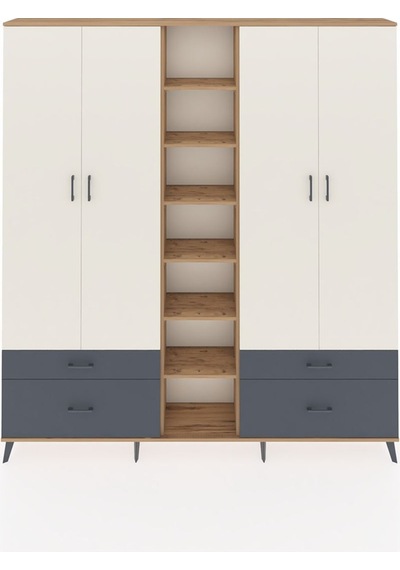 Arges Dolap 12 Raflı 4 Çekmeceli 2 Askılı 220x30x243 Çam-aytaşı/antrasit Aytası/antrasıt