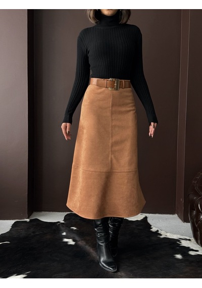 Verymoda Süet Uzun Etek F2004 Taba