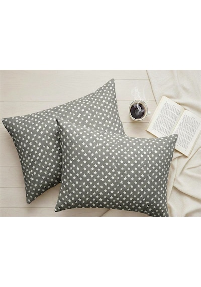 More Home Yastık Kılıfı Kapaklı 2 Adet 50 X 70 Cm Gri Beyaz Yıldızlı Beyaz - Gri