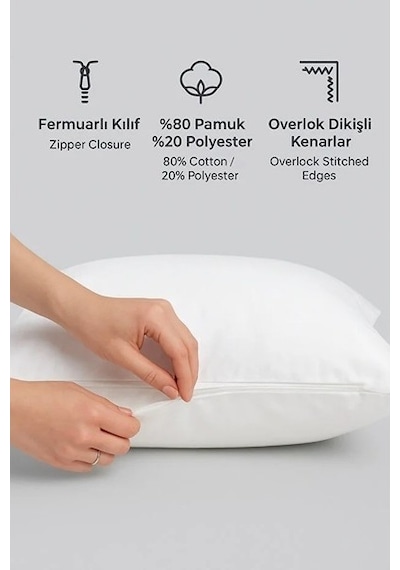 Suvay 10'lu Paket Pamuklu Fermuarlı İç Astar Yastık Kılıfı Beyaz 50 x 70