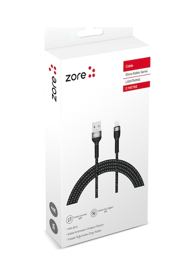 Siyah Shira Serisi Lightning Usb Kablo 2 Metre-zore
