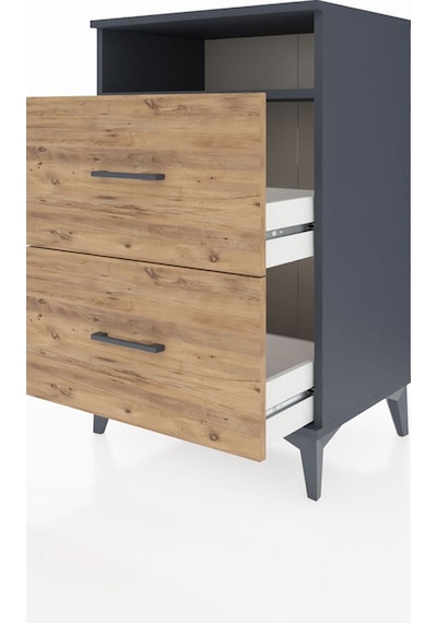 Hyperion Komodin Tek Raflı 2 Çekmeceli 60x44x96 Antrasit-çam Antrasit