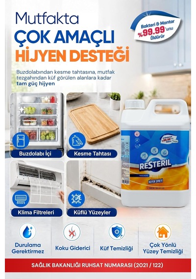 Antibakteriyel%100 Doğal Alkolsüz Dezenfektan Yüzey Temizleyici Günlük Hijyen Spreyi Seti 2x5000ml