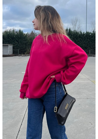 Madmext Madmext MG1559 Bisiklet Yaka Basic Kadın Sweatshirt - Fuşya