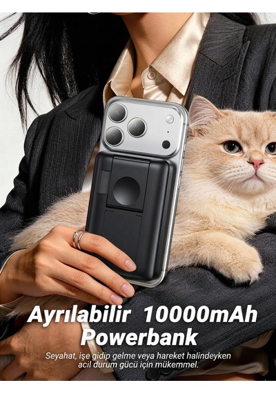 Ven-dens Vd-pb080 10000 Mah 3 Ü 1 Arada Manyetik Powerbank, 23 W Toplam Çıkış, 15 W Kablosuz, Siyah