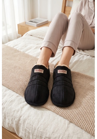 Stwenn Unisex Şık Kışlık Ev Terliği İçi Peluş Sıcak Tutan Kapalı Panduf Yumuşak Tabanlı Hafif Rahat Ev Botu Siyah