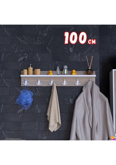 Modilayn Kedi Serisi 96,4x18 Cm 6'lı Set 18 Kancalı Banyo Askısı Ekstra Düzen Ve Yer Tasarrufu Beyaz - Cordoba