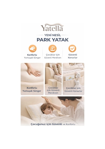 Yatella Luxury Tedyy Baza ve Başlıklı Montessori Full Sünger Yatak Seti 70 x 130 Bej