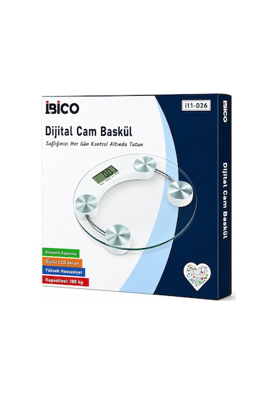 Dijital - Pilli Yuvarlak Banyo Baskül Terazi Tartı Lcd Ekran 180kg/0.1g 30x30cm İ11-026 5570 Çok Renkli