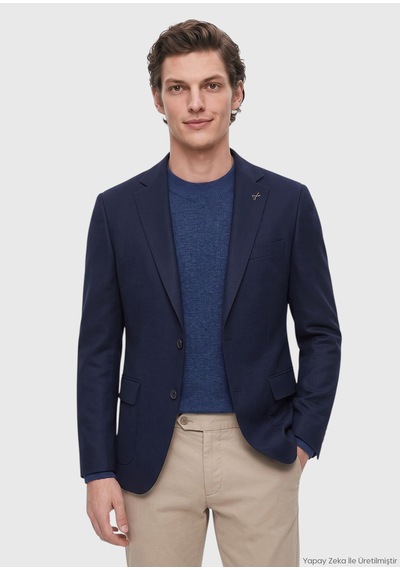 Ramsey Lacivert Düz Regular Fit %100 Kaşmir Ceket
