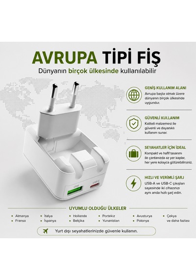 Sbs 65w Gan Katlanabilir Şarj Adaptörü Usb-c Pd 65w + Usb-a 18w Katlanabilir Fiş Laptop, Tablet Ve Telefon Uyumlu