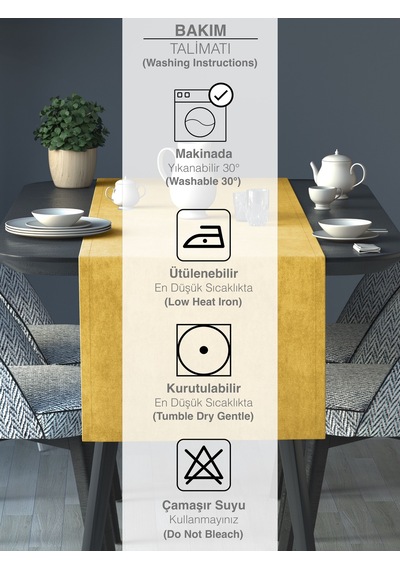 Kadife Efektli Hint Sarısı Rengi Aura Serisi Runner 40 X 140 Hint Sarısı