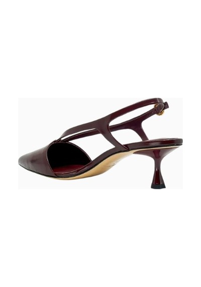 Studio Amelia Studıo Amelıa Halo 50 Bordo Deri Sivri Burun, Tokalı Orta Topuklu Slingback Ayakkabı